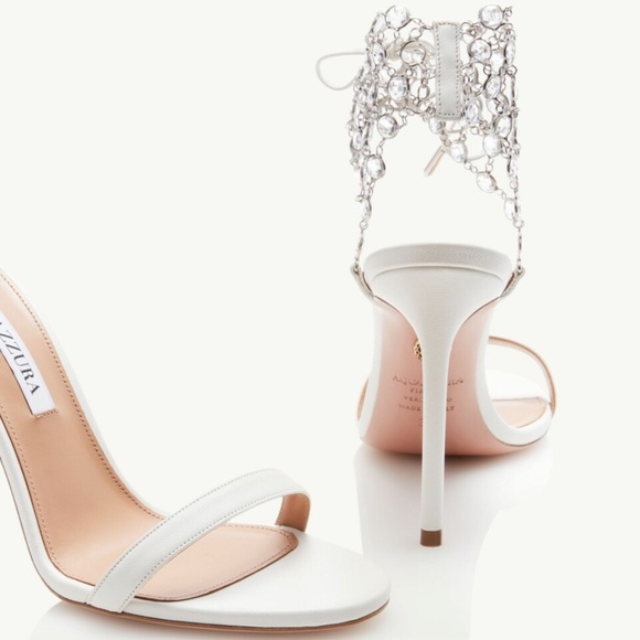 Aquazzura White Crystal Web Leather Ankle-Tie Leather Stiletto Sandal US… - Picture 1 of 8